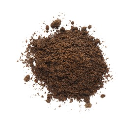 Pile of soil on white background, top view. Fertile ground