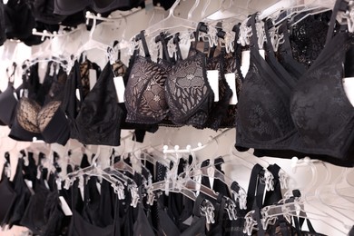 Many different beautiful women's underwear in lingerie store