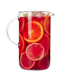 Glass jug of Red Sangria isolated on white