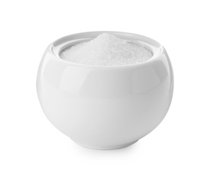 Ceramic bowl with sugar isolated on white