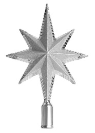 Photo of Beautiful silver Christmas tree topper in shape of star isolated on white