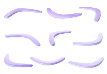 Set with violet boomerangs on white background