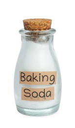 Bottle with baking soda on white background
