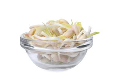 Mung bean sprouts in glass bowl isolated on white