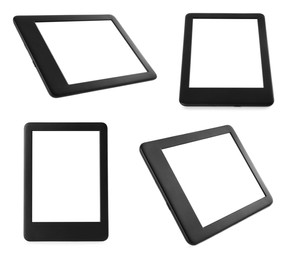 Set with ebook readers on white background