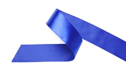 Beautiful blue ribbon isolated on white, top view