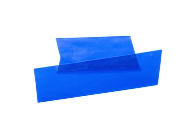 Pieces of blue insulating tape on white background, top view