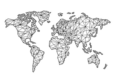 World map illustration filled with black lines on white background