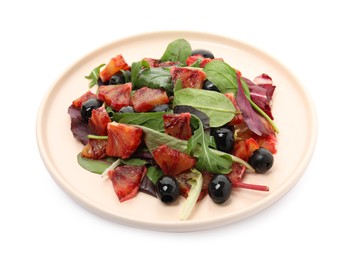 Delicious salad with sicilian orange on white background
