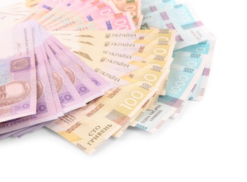 Ukrainian money on white background. National currency