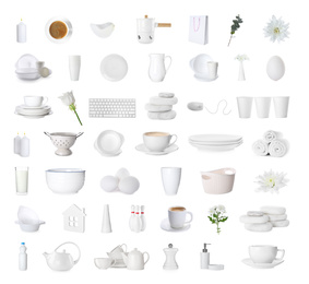 Image of Collage of different objects on white background
