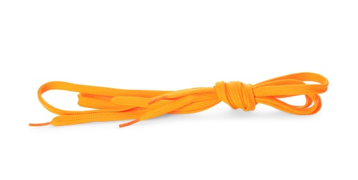 Orange shoe laces tied in knot isolated on white
