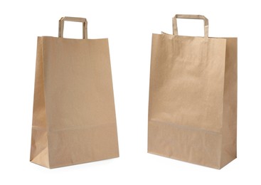 Two paper bags on white background, collage
