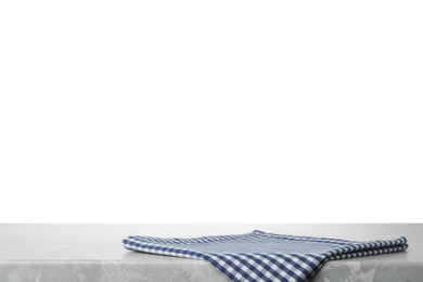 Folded kitchen towel on grey table. Space for design