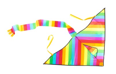 Beautiful bright rainbow kite isolated on white, top view