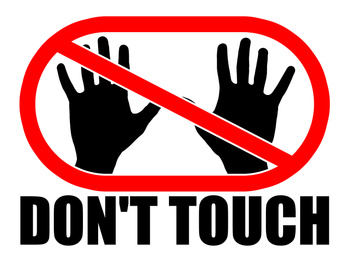 Don't Touch! Illustration of hands and prohibition sign as important measure during coronavirus outbreak