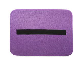 Violet foam seat mat for tourist isolated on white, top view