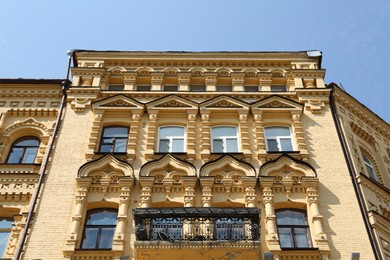 Photo of Beautiful facade of building on sunny day, low angle view