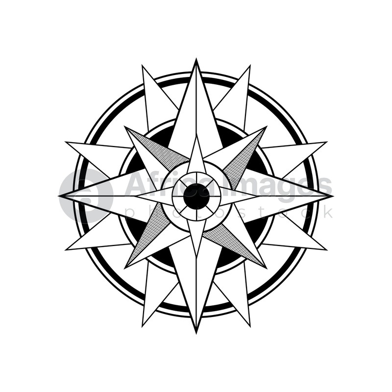 Illustration of compass rose on white background