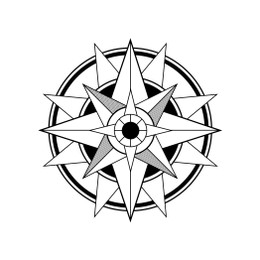 Illustration of compass rose on white background