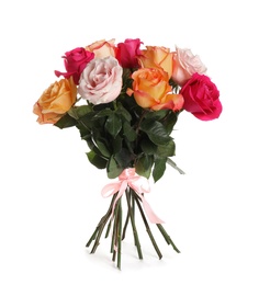 Luxury bouquet of fresh roses isolated on white