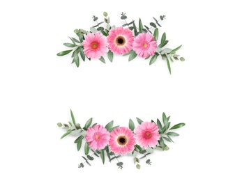 Wreaths made of beautiful flowers on white background