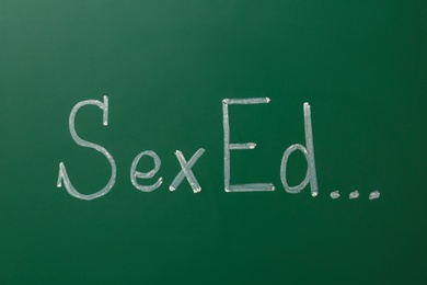 Text "SEX ED" written on green chalkboard
