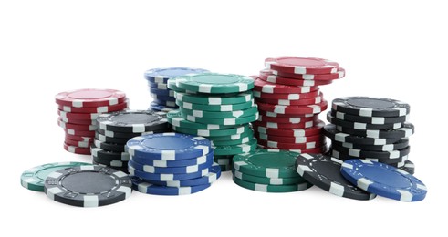 Casino chips on white background. Poker game