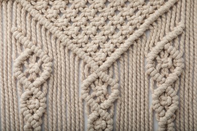 Texture of beautiful macrame as background, top view. Decorative element
