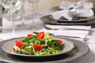 Delicious salad served on table in restaurant