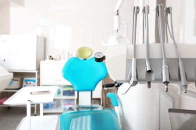 Set of professional instruments in dentist's office