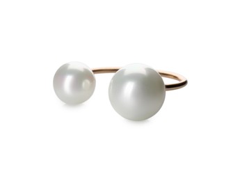 Elegant golden ring with pearls isolated on white