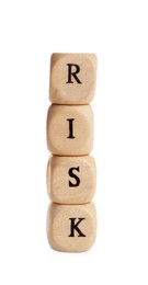 Word Risk made of small wooden cubes on white background